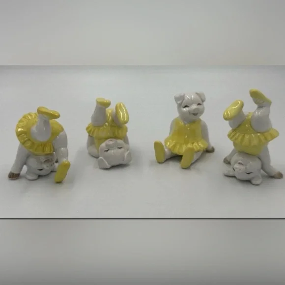 FITZ AND FLOYD TUMBLING BALLERINA PIGS VINTAGE 1979 Lot Of 4 Hand Painted - Picture 2 of 10